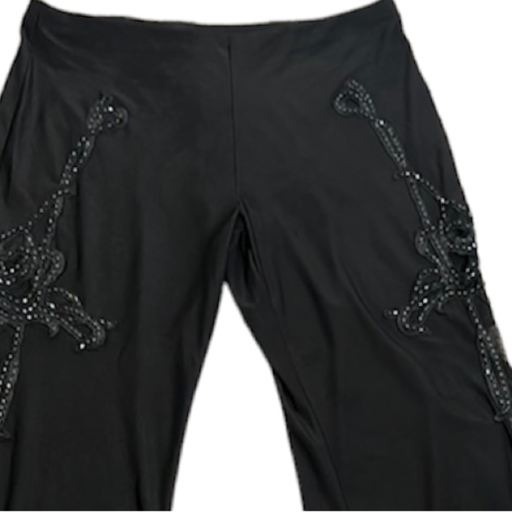 DARMASS black flares leg long high slits pants sequins detail SZ M goth Fariy - Picture 2 of 8